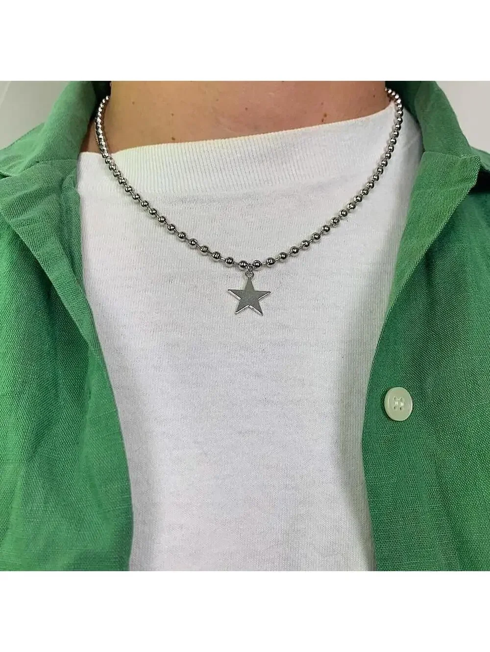 Steel Star Pendant y2k Cyber style choker necklace. Men’s women’s unisex. 17.5